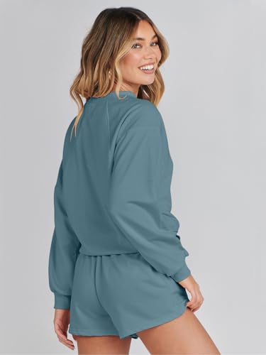 Image of MEROKEETY Women's 2023 Fall Oversized Batwing Sleeve Lounge Sets Casual Top and Shorts 2 Piece Outfits Sweatsuit