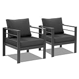 Outvita 2PCS Aluminum Outdoor Patio Furniture Armchair, All-Weather Metal Modern Outside Furniture with Washable Thick Cushion for Garden, Backyard, Porch, Dark Grey Frame & Cushion