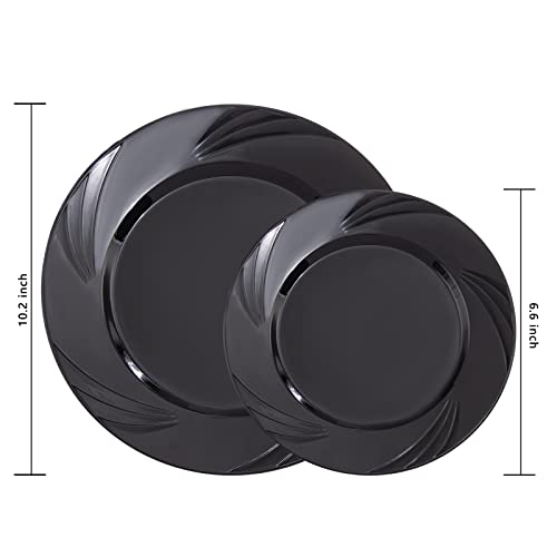 Noccur 60Pcs Black Plastic Plates-10.2Inch Dinner Plates And 6.6Inch Salad Plates-Premium Plastic Plates -Black Disposable Plates - For Party #TOP2