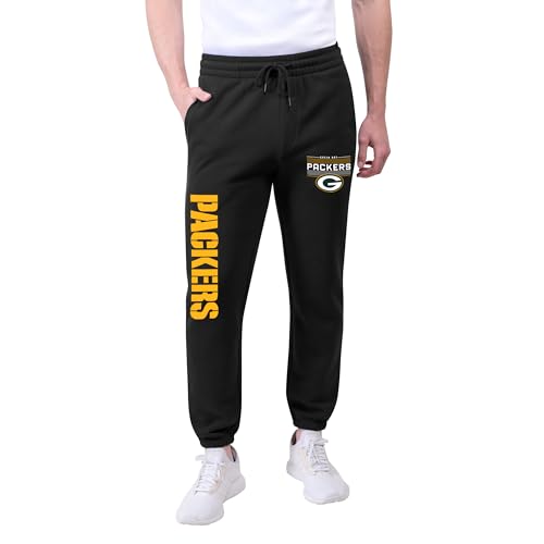 Ultra Game NFL Official Adults Super Soft Game Day Jogger Sweatpants - Unisex, Green Bay Packers, Black, Large