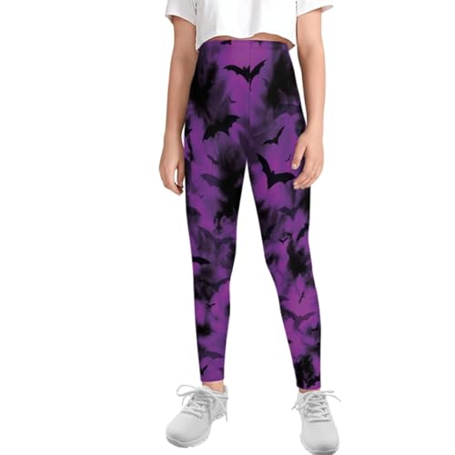 JooMeryer Girls Unique 3D Halloween Pumpkin Bat Printed Long Pants Casual Running Workout Leggings