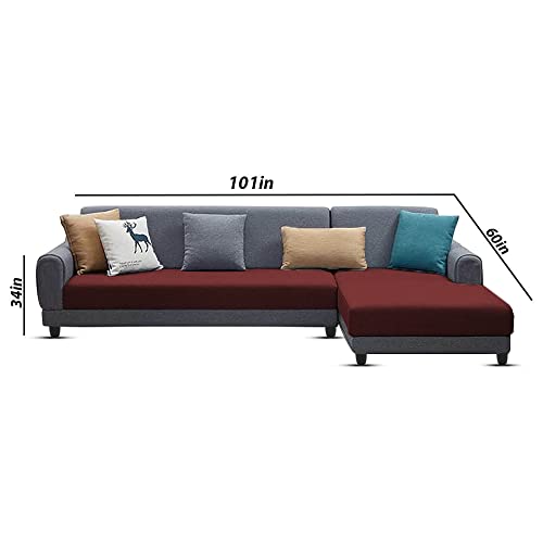 Image of Kraven RHS 6 Seater L Shape Sofa Set for Living Room (Maroon Grey Fabric)