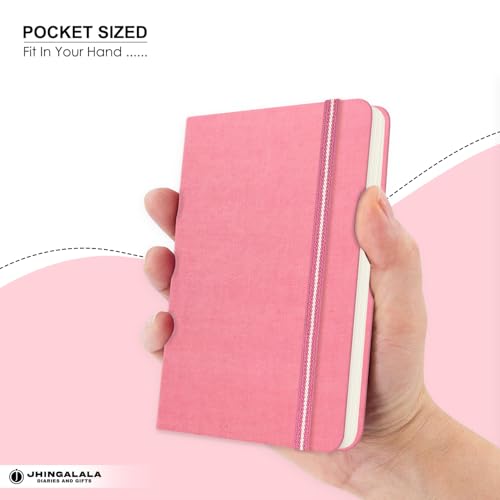 Image of Jhingalala Diaries - Fabric Cover Hardbound Pocket Journal Notebook I Fabric Series Journal Diary For Girls and Women I Pocket Diary With Elastic Closure I Size A6 I 192 Ruled Pages (Carnation Pink)