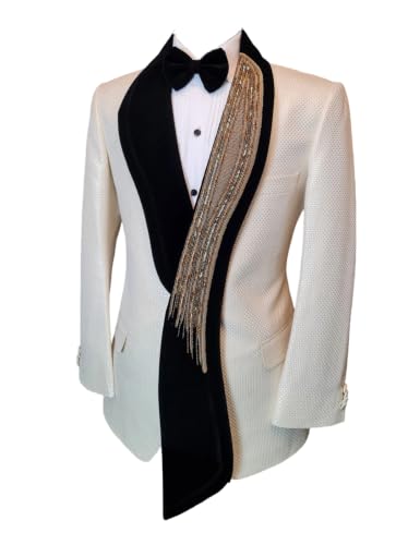 Manviss - Manviss Men's Luxury Embroidered Jacquard Tuxedo Jacket for Dinner - White - Best Deal on Amazon