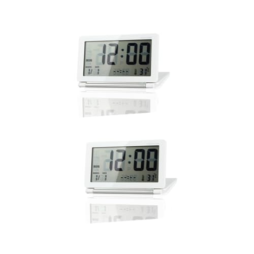 ABOOFAN 2 Pièces réveil numérique LCD réveil Snooze Horloge électronique à clapet à Cristaux liquides Radio Affichage à Cristaux liquides thermomètre Voyage Blanche