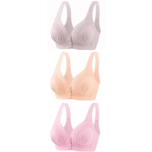 AMhomely 3PC Sports Bras Women Front Fastening Bras Ladies Everyday Bras Wireless Soft Full Cup Bras Push Up Bra Sexy Yoga Running Lounge Bra Lift Up Bra for Women
