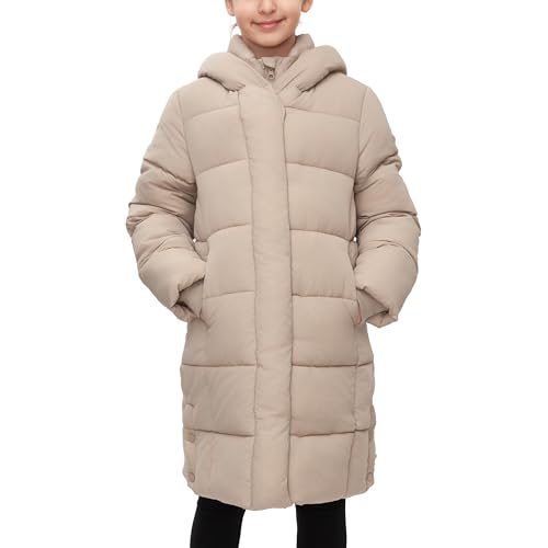 Rokka&Rolla Girls' Knee-Length Water-Resistant Long Puffer Jacket Winter Coat with Soft Mini Fur Lined Hood