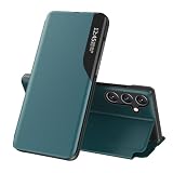EASSGU Custodia in Pelle per Samsung Galaxy A56 5G (6.7" Inches) Finestra Laterale Flip Cover in Pelle PU Resistente ai Graffi Custodia Protettiva - Verde