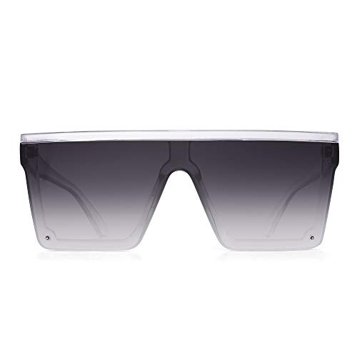 JIM HALO Gafas de Sol con Protección Superior Plana Gafas Cuadradas sin Montura de Espejo Para Mujeres y Hombres (Marco Transparente/Lente Gris Degradado)