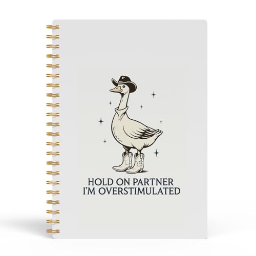EKGJW Funny Goose Mental Health Spiral Notebook-Hold On Partner I’m Overstimulated Notebook Journal 5.5x8.3, Sarcastic Western Anxiety Gifts for Women Men Therapists,Therapy Office Supplies