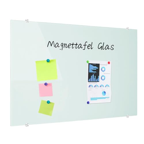 XIWODE Pizarra de cristal de seguridad magnética premium 110 x 80 cm – Pizarra blanca para oficina y hogar, resistente a los arañazos con pizarra blanca y esponja (montado en la pared)