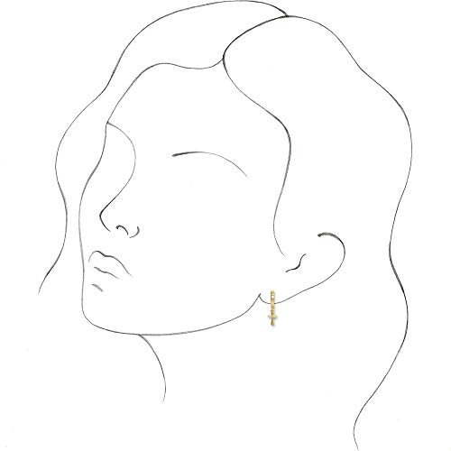 Solid 14K Yellow Gold Cross Crucifix Drop Stud Earrings (20Mm X 2.4Mm) #TOP2