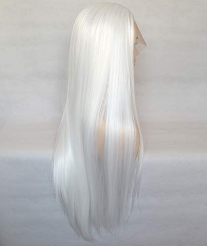 Bluple Long Straight Lace Front Wigs #1001 Platinum White Natural Heat Resistant Synthetic Hair Half Hand Tied Wigs For Cosplay Daily Wear (22 Inches, Straight,White) #TOP4