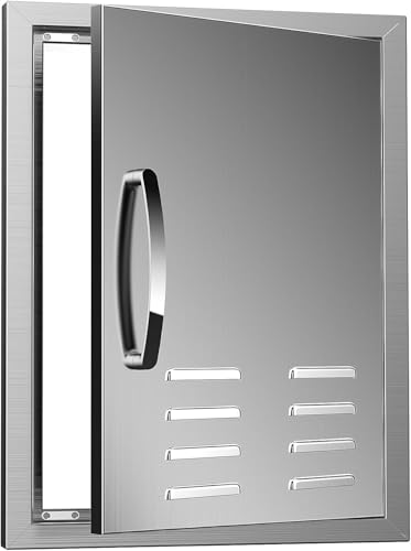 BBQ Access Single Doors 20''W X 27''H Flush Mount Stainless Steel Outdoor Kitchen Door with Vents for Outside Cabinets and BBQ Island