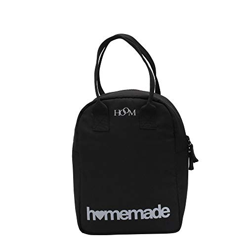 Image of HOOM Insulated Lunch Bag for Office Men, Women and Kids, Leak Proof Water Resistant Polyester Made Lunch Tiffin Bag with Quotes (Black Homemade)