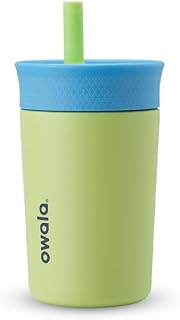 Owala Kids 12oz Insulated Stainless Steel Tumbler - Spill-Resistant Straw Lid, Easy Clean, Dishwasher Safe Water Bottle for Travel & Play (Turtley Awesome Blue/Green)