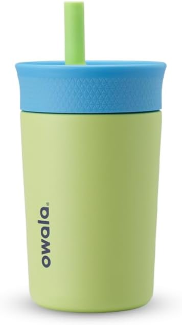 Kids Insulation Stainless Steel Tumbler with Spill Resistant Flexible Straw, Easy to Clean, Kids Water Bottle, Great for Travel, Dishwasher Safe, 12 Oz, Blue and Light Green (Turtley Awesome)