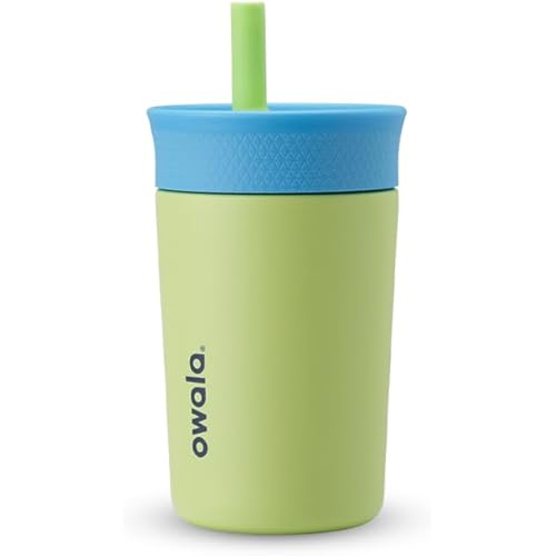 Owala Kids Insulation Stainless Steel Tumbler with Spill Resistant Flexible Straw, Easy to Clean, Kids Water Bottle, Great for Travel, Dishwasher Safe, 12 Oz, Blue and Light Green (Turtley Awesome)
