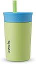 Owala Kids Insulation Stainless Steel Tumbler with Spill Resistant Flexible Straw, Easy to Clean, Kids Water Bottle, Great for Travel, Dishwasher Safe, 12 Oz, Blue and Light Green (Turtley Awesome)