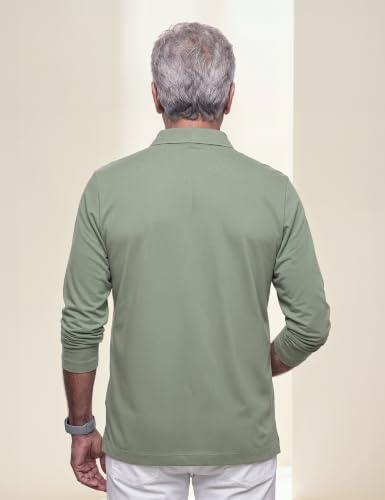 Image of Symbol Classic Men's Senior Wear Super Soft Cotton Stretch Polo | Regular Fit | Full Sleeve | Self Fabric Collar | Snap Buttons | Elderly Wear