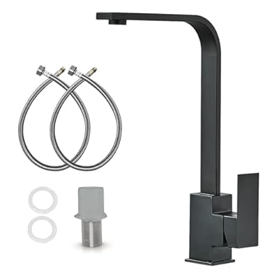 Foto di HARNART Rubinetti da cucina moderni neri con girevole a 360° rubinetto miscelatore da cucina per lavello con 1 foro monocomando rubinetto elegante e durevole