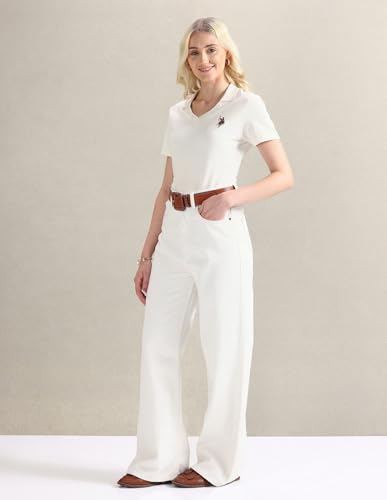 Image of U.S. POLO ASSN. Women Cotton Regular Fit T-Shirt (UWAW24PTS135 Off White, X-Small)