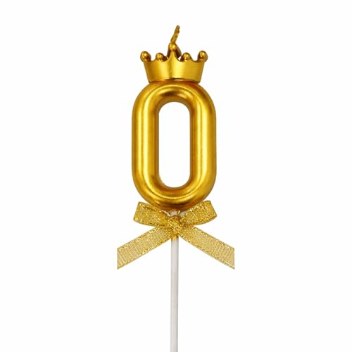 Image of Rozi Decoration Number 0 Birthday Candle Gold with Crown Design | Cake Topper Candle with Stick | Party Cake Decoration for Birthday Anniversary Celebration Pack of 1 Pcs