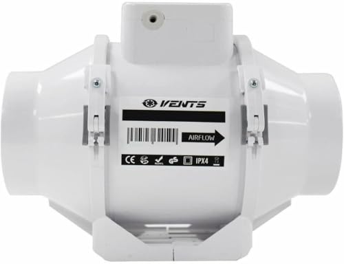 VENTS UK 4 inch Loft Mounted Inline Shower Ceiling Powerful Ventilation Damp Control 100mm In Line Bathroom Extractor fan with Run On Timer 100 mm Silent In-line Toilet Ventilator