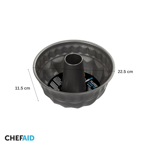 Foto von Chef Aid Gugelhupfform Ø 22,5 cm Runde Kuchenform aus Stahl mit Antihaftbeschichtung 11,5 cm hoch für Gugelhupf und Marmorkuchen Geeignet für Backofen bis 260 °C Grau
