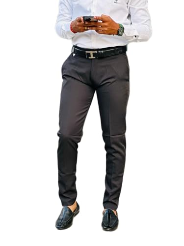 Image of Mens Solid Polyester Twill Slim Fit Formal Pants | Lightweight and Breathable Fabric | Flat Front Design | Ideal for Office, Travel & Semi-Formal Occasion