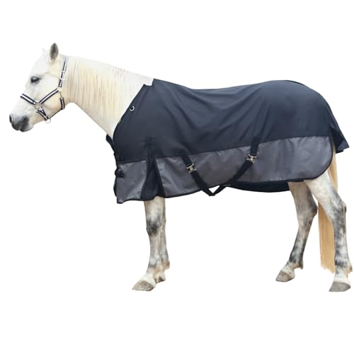 1200D Lightweight No Fill Turnout Horse Rug, Standard Neck Waterproof & Breathable Outdoor Rugs Black Grey, 5'9"
