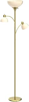 Brightech Sky Dome Double LED Floor lamp, Torchiere Super Bright Floor Lamp with 2 Reading Lamps for Living Rooms & Offices - Dimmable Tall Standing Lamp for Bedroom Reading - Tall Brass Pole