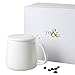 Produktbild HwaGui Weiße Groß Kaffee Tasse mit Deckel und Löffel in Geschenkbox, Porzellan Weiss Kaffeebecher als Geschenk für Frauen 400ml / 0.4L [MEHRWEG]