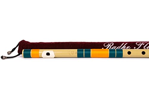 Image of Radhe Flutes PVC Fiber Bass G With Velvet Cover (Beige Flute With dark green & Orange Threads)