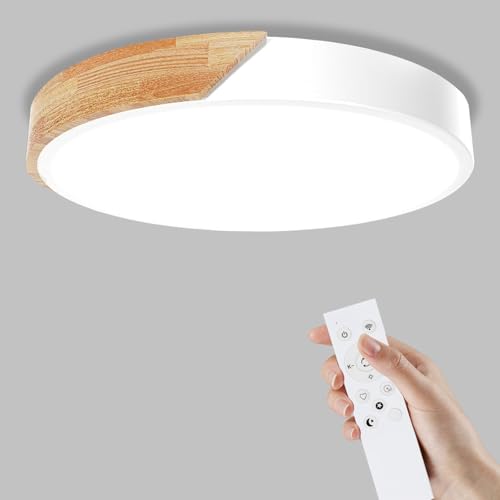 Yexati Lámpara de Techo Regulable,24W Plafon LED Techo con Mando a Distancia,3000K-6000K,Lampara LED Techo Modernos de Madera,Blanco