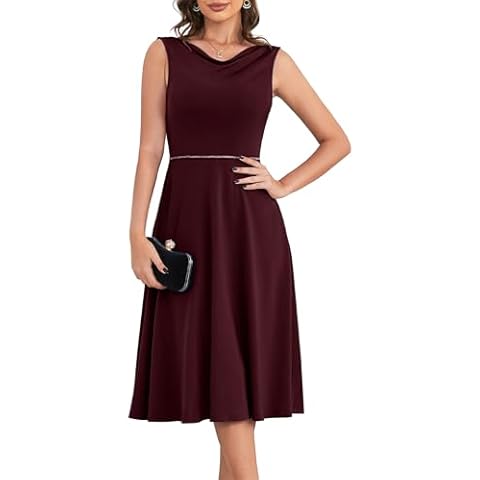 Aupuls Burgundy A-Line Midi Cocktail Dress Cover