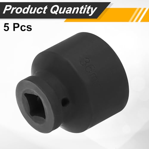 Image of HARFINGTON 5pcs 1 /2 inch Drive x 36mm Shallow Impact Socket 12-Point Metric CR-V Steel Spindle Nut Impact Flip Sleeve for Home Auto Nuts Bolts Repair
