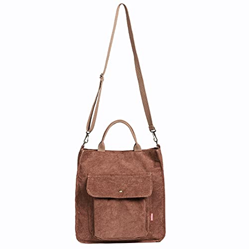 Brown Corduroy Crossbody Tote Bag for Women - Large Capacity - Image 3
