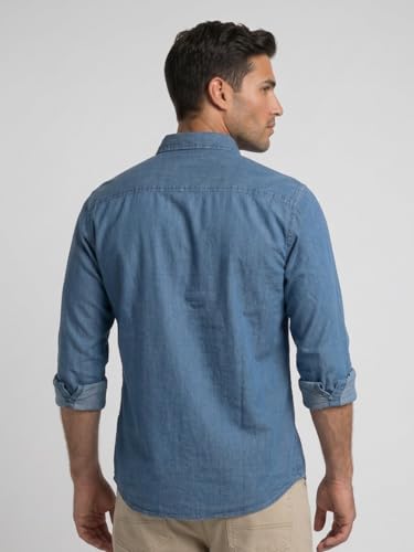 Image of Amazon Brand - INKAST Men Washed Cotton Twill Denim Casual Button Down Shirt | Full Sleeves | Regular Fit | Stylish Summer - Everyday Wear
