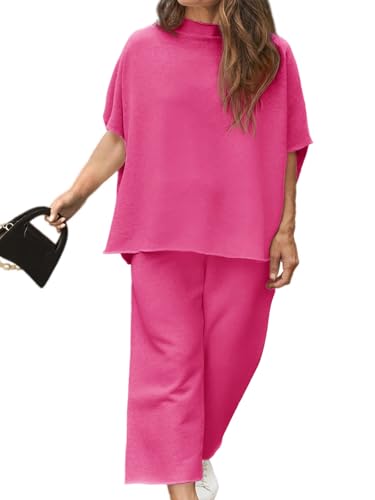 Image of Beautife Women's Plus Size 2 Piece Outfits 3 /4 Batwing Sleeve Capelet Crew Neck Pullover Top Wide Leg Pants Lounge Set