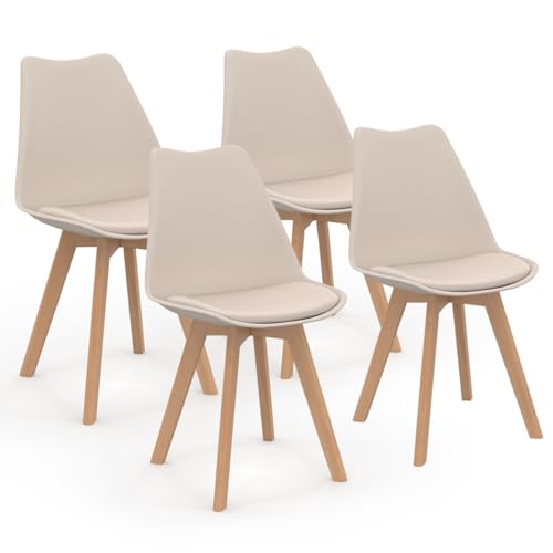 IDMarket – Pack Juego de 4 Sillas Escandinavas SARA Beige para Comedor