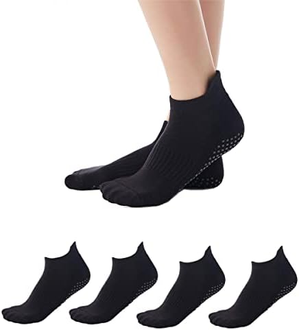 Amstt 4 Pairs Grip Socks for Womens Pilates Barre, Dance, Pilates, Yoga Non-Slip Socks (4 Pair Black)
