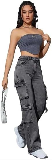 Women's Y2K High Waist Multi-Pocket Straight Leg Cargo Jeans - Casual Denim Pants