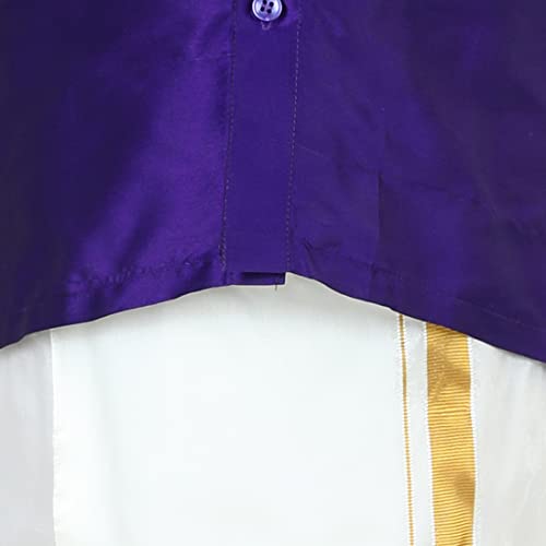 Image of BownBee Kids Boys Solid Half Sleeve Shirt with lining with Kasavu Mundu Set -Indian Traditional Party Wear South Indian Style