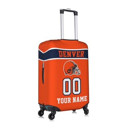 Image of Custom Denver Luggage Cover Personalized Football Style Suitcase Cover with Name Number Customized Washable Elastic Sports Travel Suitcase Protector for Business Vacation Gifts