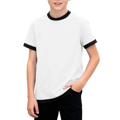 Short Sleeve Linen T-Shirts for Kids Color Block Versatile Summer Loose Crewneck Lightweight Casual Tee Tops for 3-12 Years