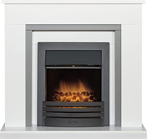 Adam Milan Fireplace in Pure White & Grey with Eclipse Electric Fire in Black, 39 Inch