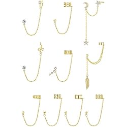 ADRAMATA 10Pcs Pendientes Dorados Plata Cadena para Mujer con Plumas de Serpiente Luna Largos Pendientes de Oreja Cartílago Hélice Pendientes de Oruga con Borla Ear Cuff para Mujer