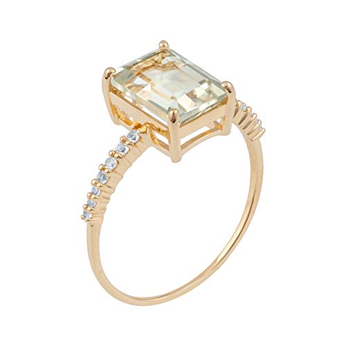 10K Yellow Gold Emerald-Cut Green Amethyst And White Topaz Ring #TOP1