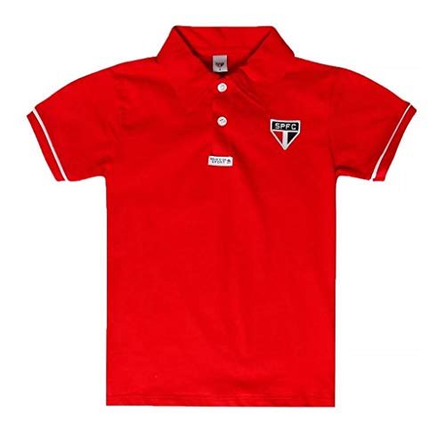 Camisa Polo Manga Curta São Paulo, Rêve D'or Sport, Criança unissex, Vermelho/Branco, 6